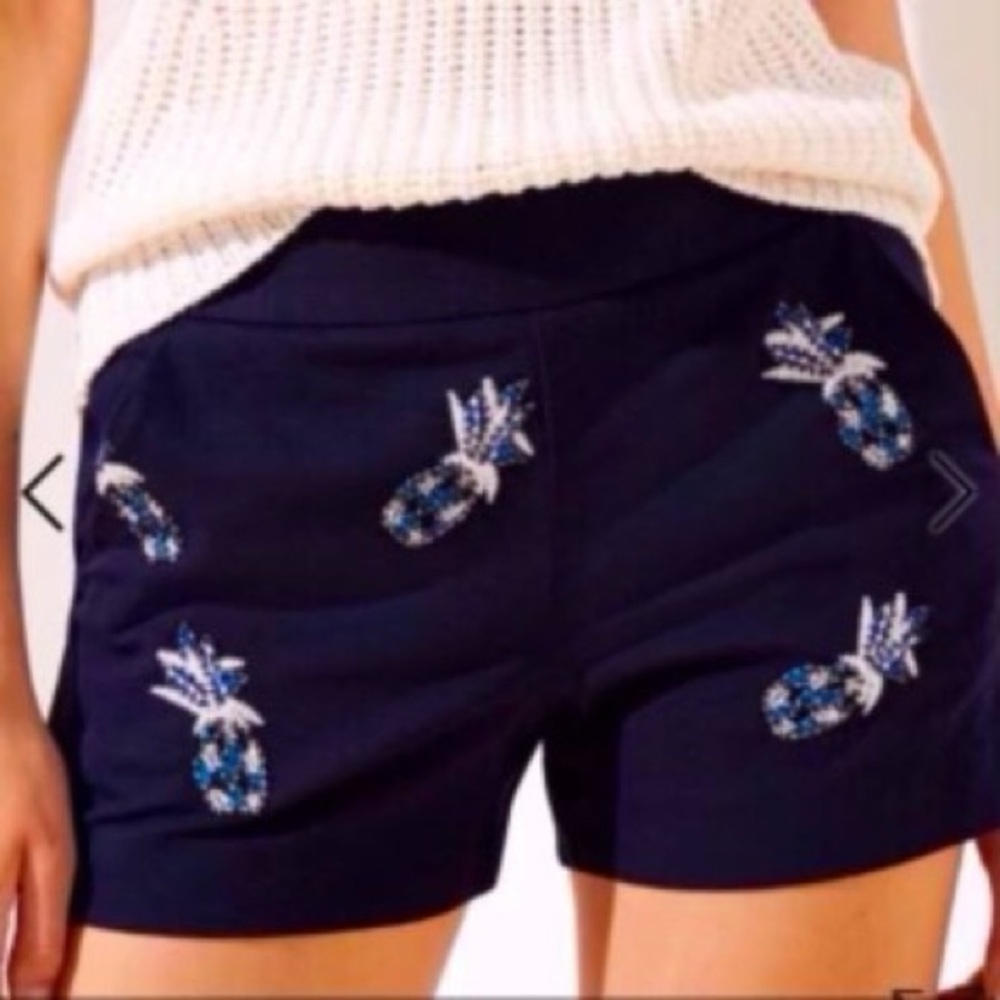 NWT LOFT Pineapple Embroidery Chino Shorts Size 4 - Picture 1 of 6